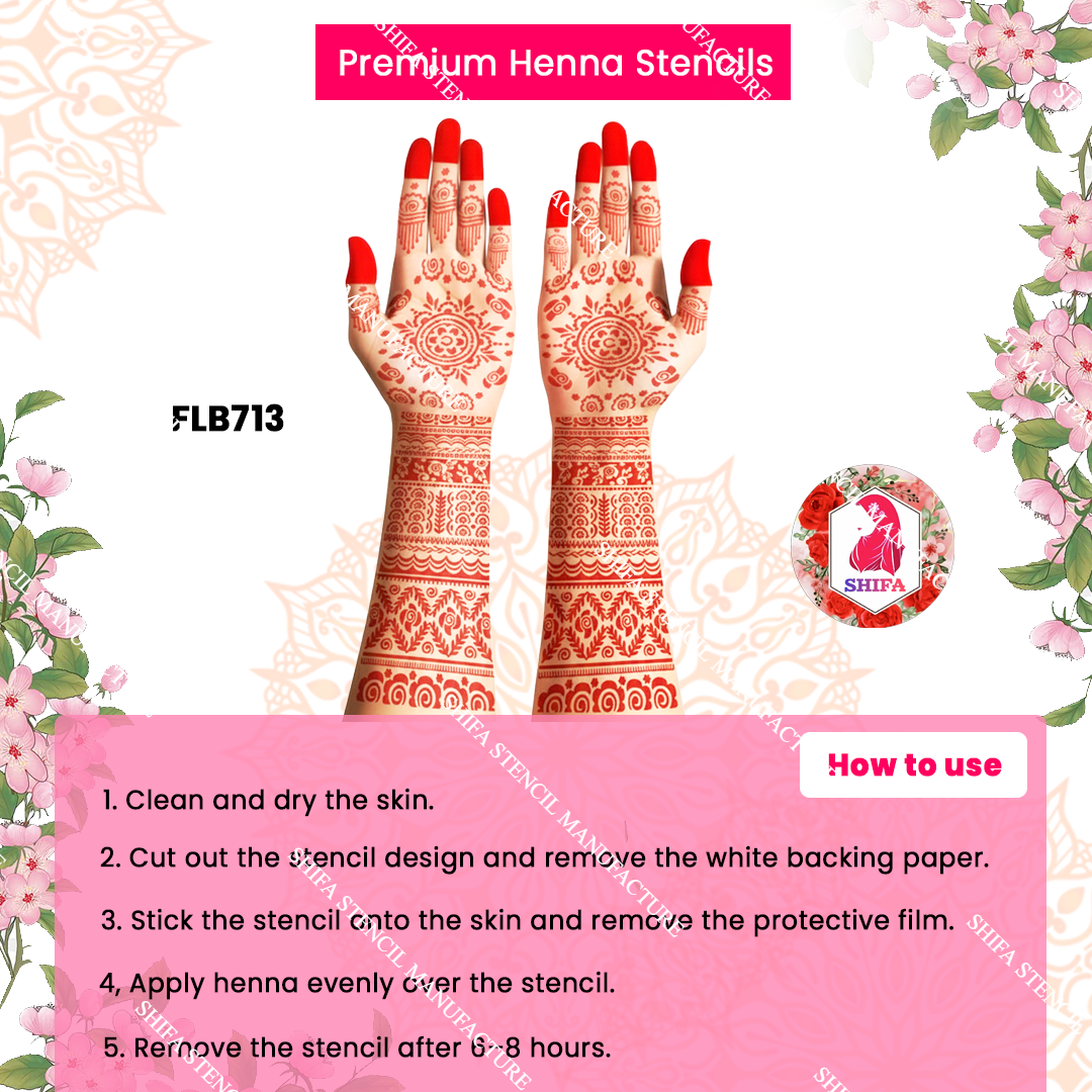 FLBS 713 Vintage Flower Hand Template double hand Henna Stencil